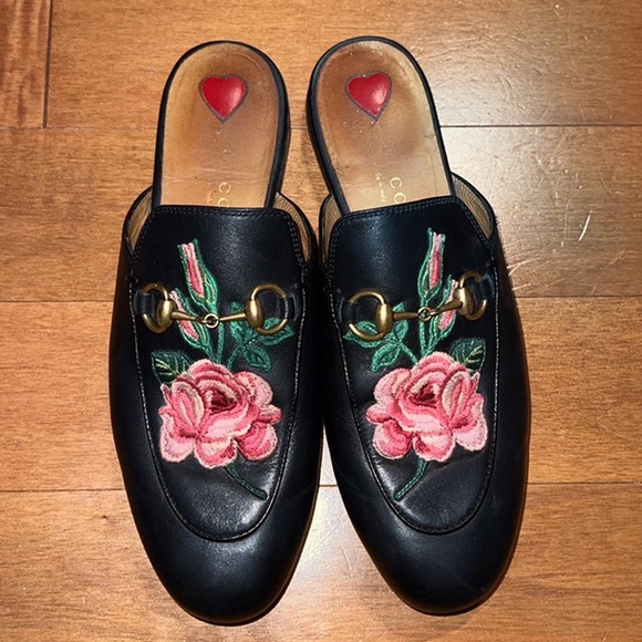 GUCCI Cotton Flower Patch Leather Loafer/Mule/Slipper - Picture 6 of 6